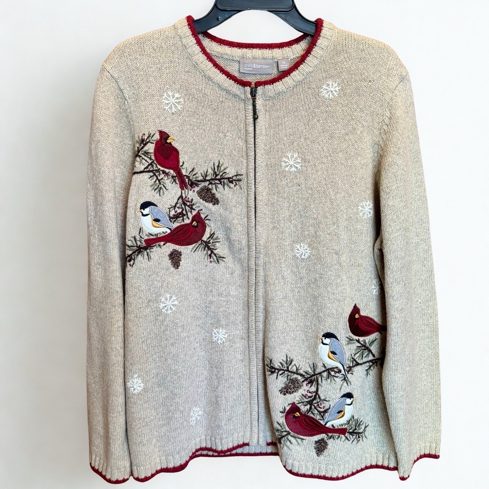 Croft & Barrow Womens Cardigan Sweater Silk Blend Novelty Embroidery Cardinal 1X